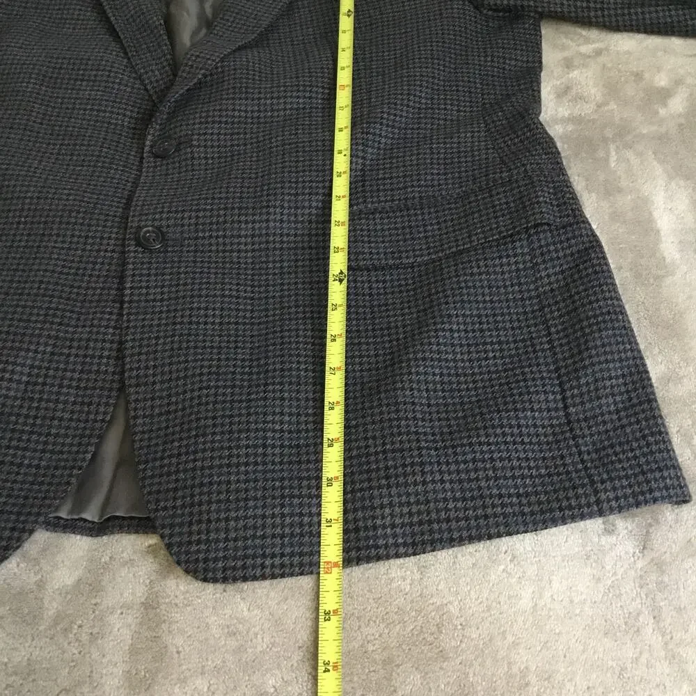 Ralph Lauren Chaps Jacket 46R Gray/Black Wool Blazer Coat Houndstooth